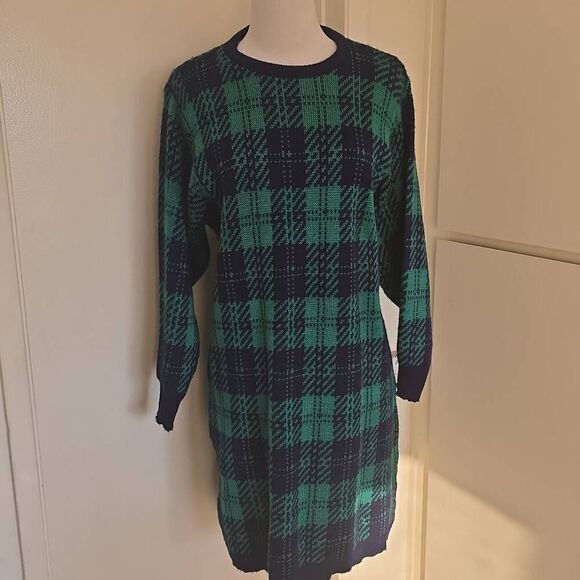 Mervyn's Junior Connection Vintage Blue/Grn Plaid Sweater Dress, EUC, worn once, - Picture 2 of 5